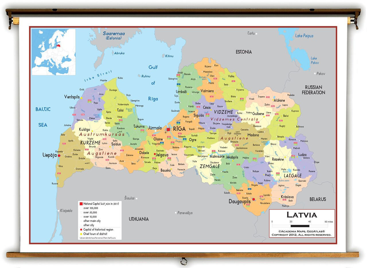 Latvia Political Educational Map from Academia Maps, image 1, World Maps Online