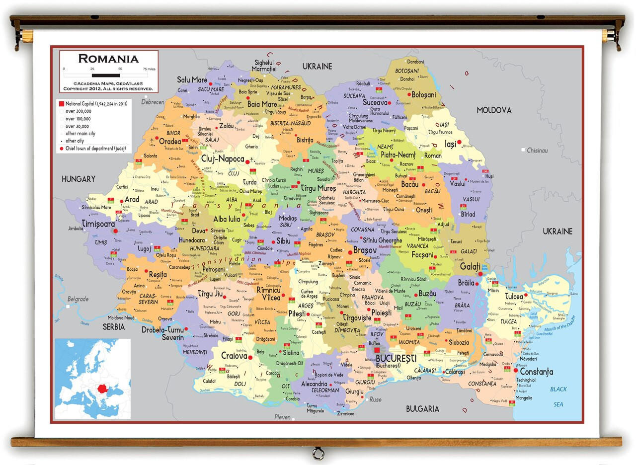 Romania Political Educational Map from Academia Maps, image 1, World Maps Online