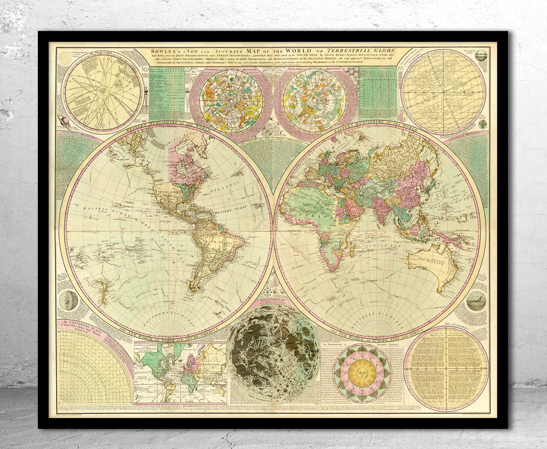 Historical Map Print - World - 1780 - Carington Bowles Framed