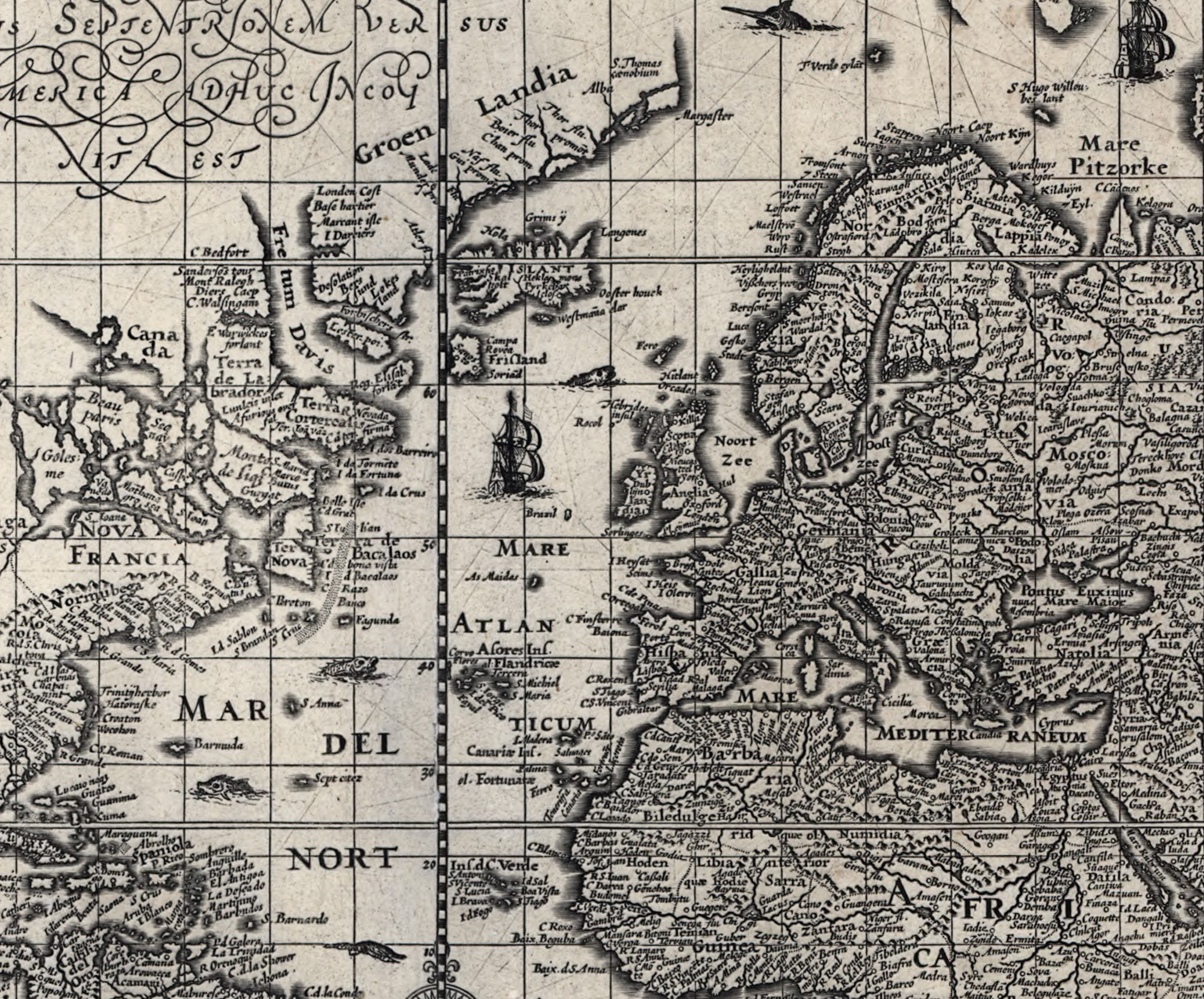 Historical Map Print - World - 1606 - Willem Janszoon Blaeu
