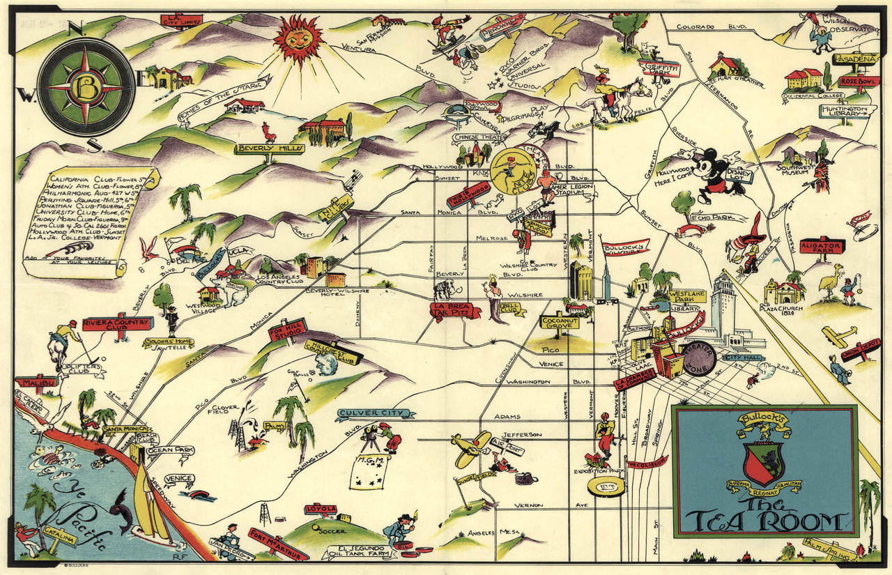Historical Map - Los Angeles, California - 1934, from Bullock's Tea Room, image 1, World Maps Online