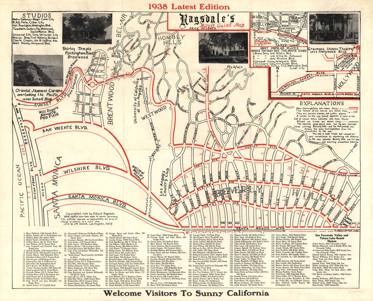 Historic Map - Beverly Hills, CA - Movie Guide - 1938, image 1, World Maps Online