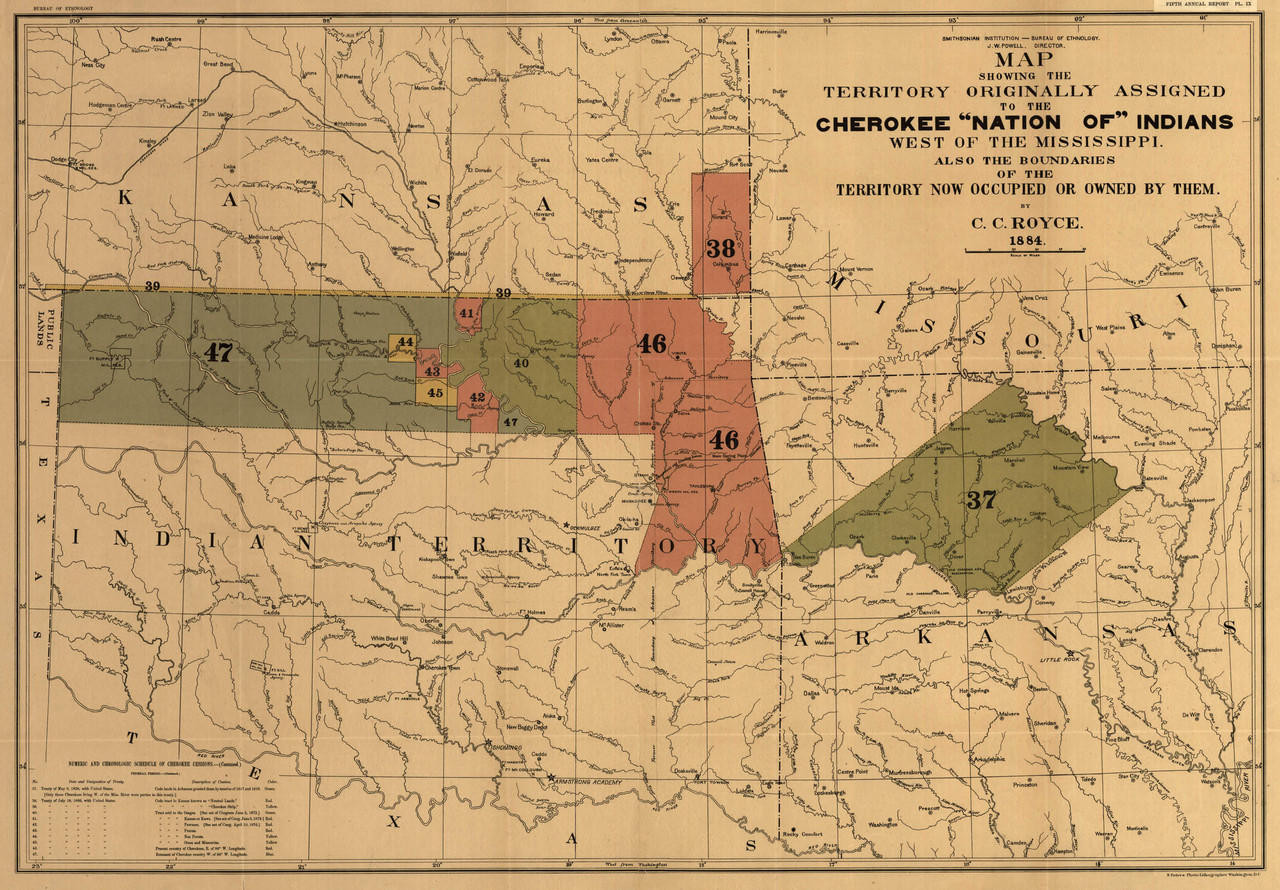 Historic Map - United States - Cherokee Nation - West of the Mississippi - 1884, image 1, World Maps Online