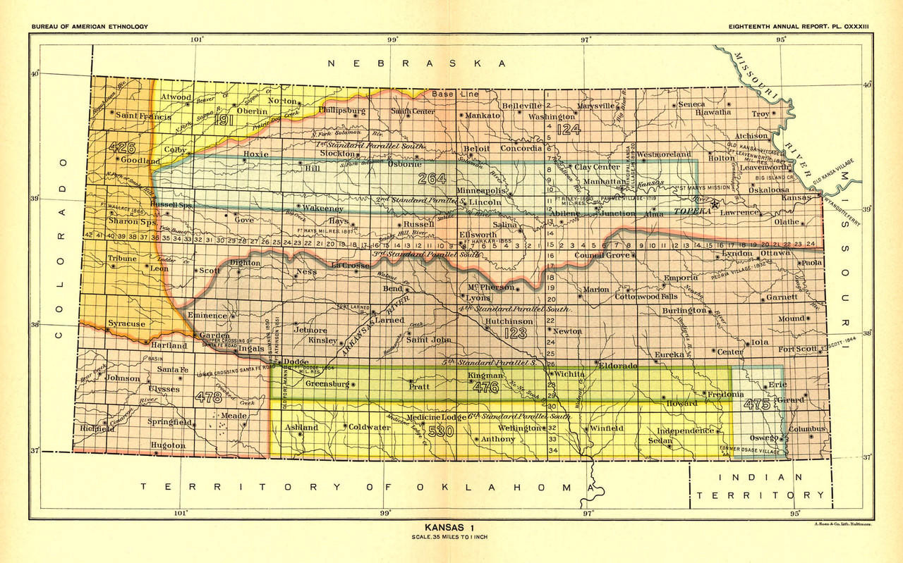 Historical Map of Kansas - Indian Lands - 1896, image 1, World Maps Online