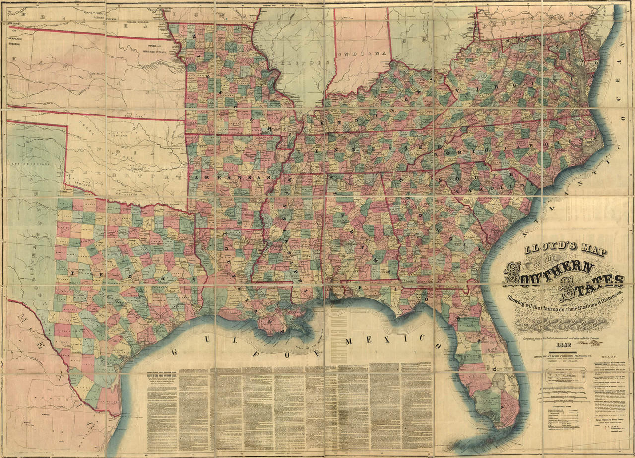 Historic Railroad Map of the Southern United States - 1862, image 1, World Maps Online