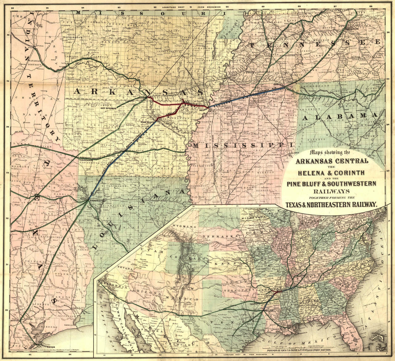 Historic Railroad Map of the Southern States - 1872, image 1, World Maps Online