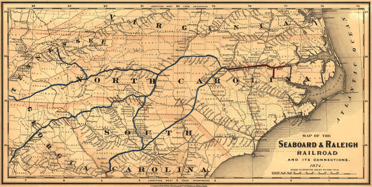 Historic Railroad Map of the Southern United States - 1874, image 1, World Maps Online