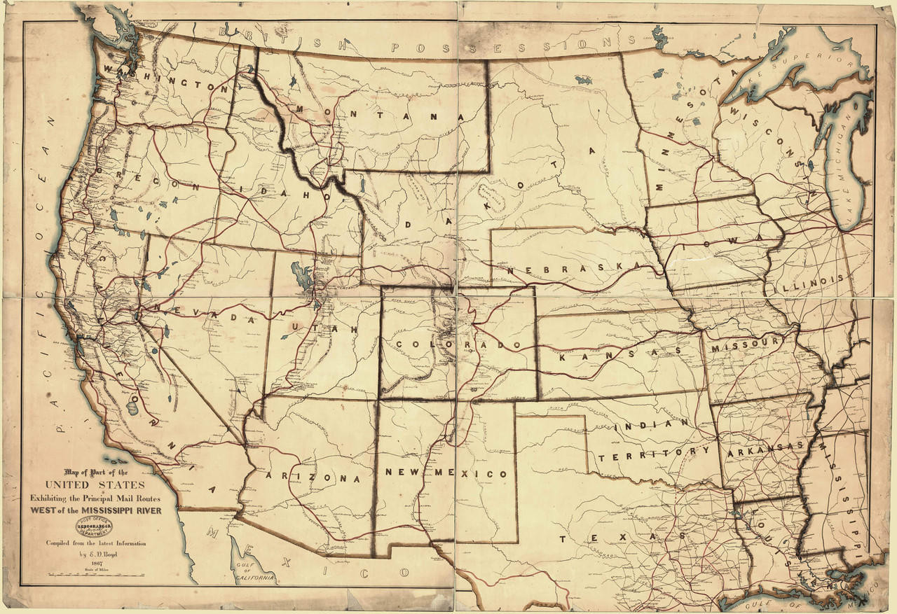 Historic Railroad Map of the Western United States - 1867, image 1, World Maps Online