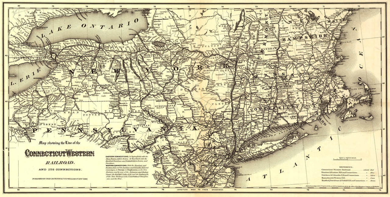 Historic Railroad Map of the Connecticut Western Railroad - 1871, image 1, World Maps Online