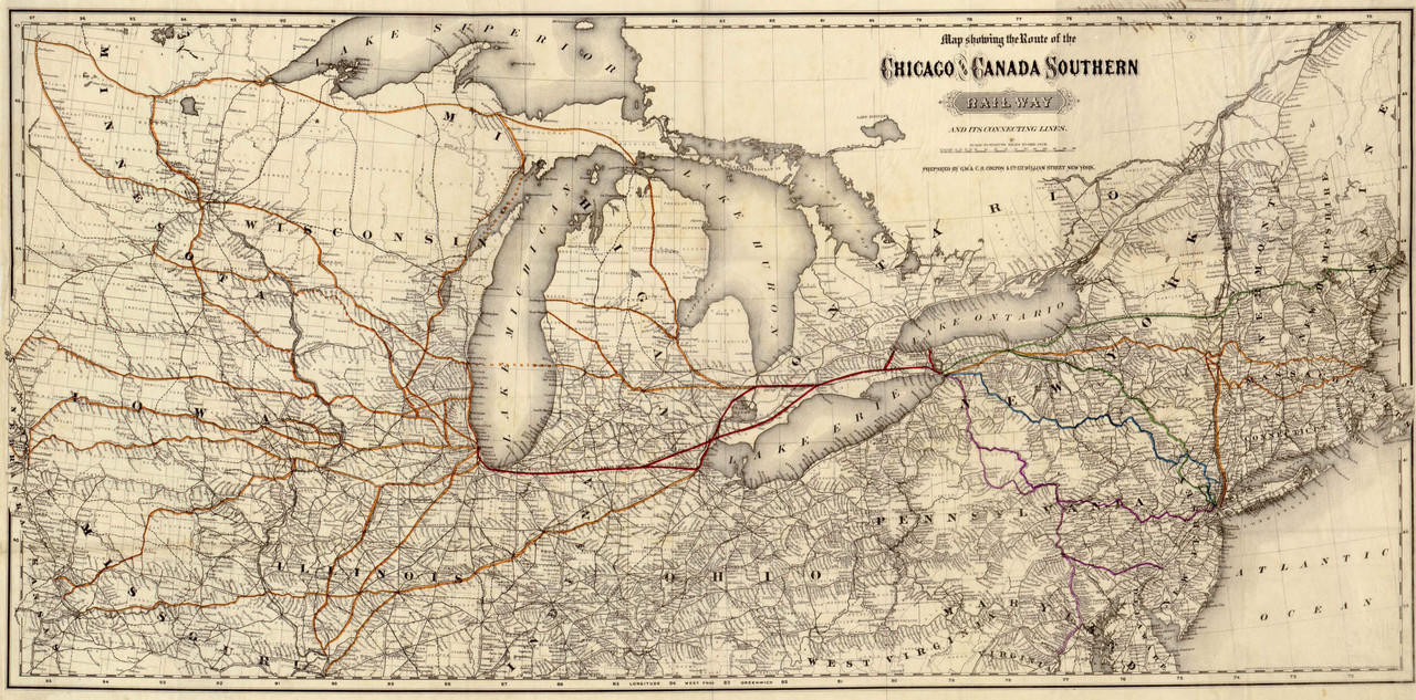 Historic Railroad Map of the Chicago & Canada Southern Railroad - 1872, image 1, World Maps Online