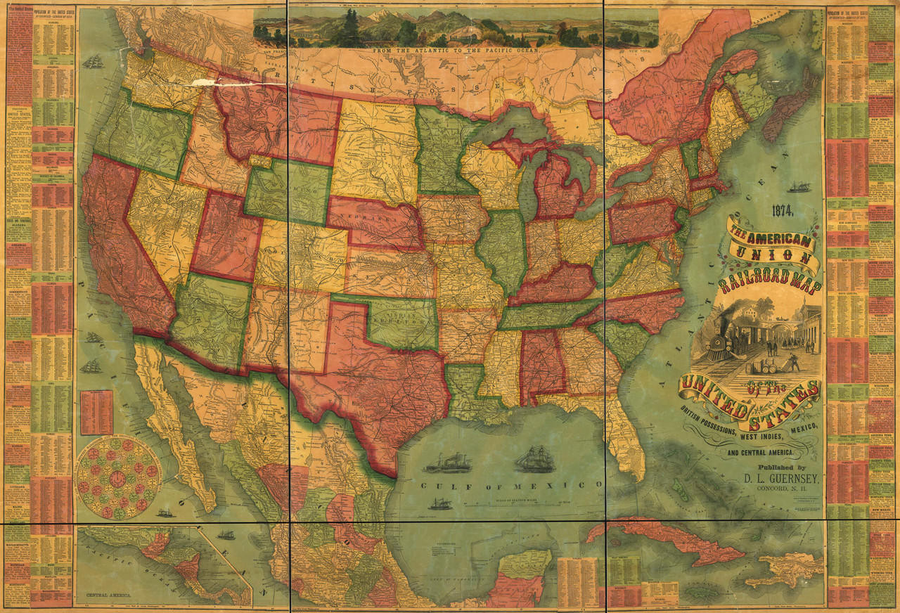 Historic Railroad Map of the United States - 1874, image 1, World Maps Online