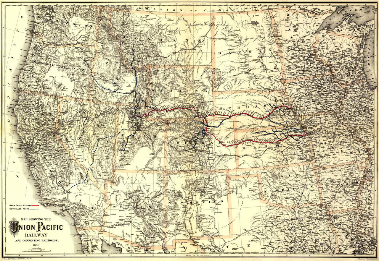 Historic Railroad Map of the Western United States - 1882, image 1, World Maps Online