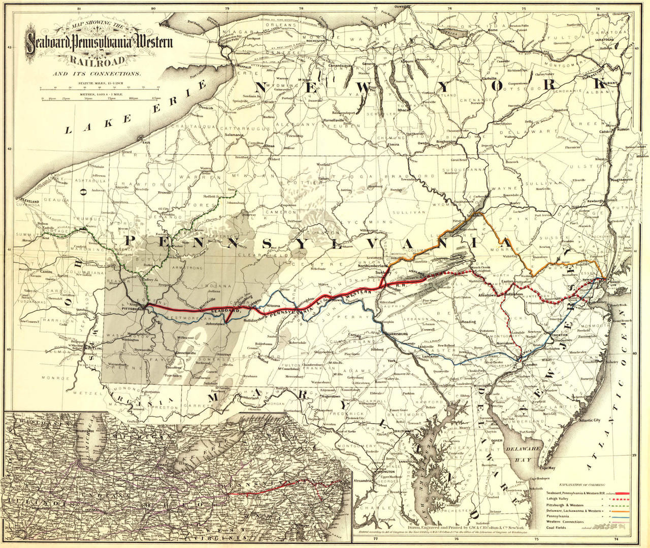 Historic Railroad Map of the Middle Atlantic States - 1884, image 1, World Maps Online