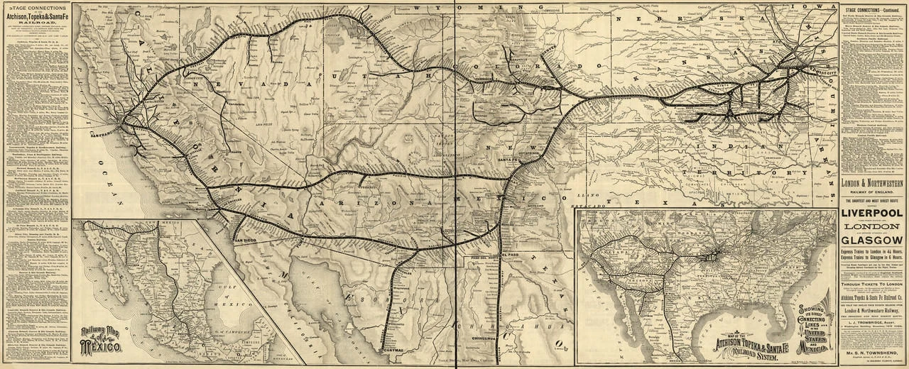 Historic Railroad Map of the Southwestern United States - 1884, image 1, World Maps Online