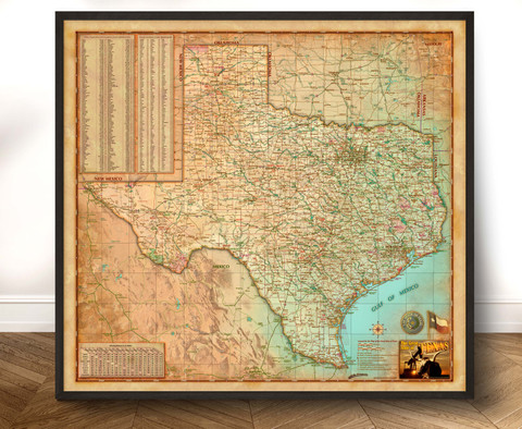 Texas Antique Style Map from Compart