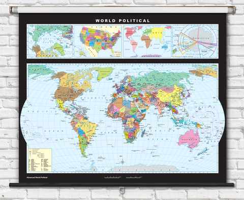 Advanced World Political Map on Spring Roller | Klett-Perthes