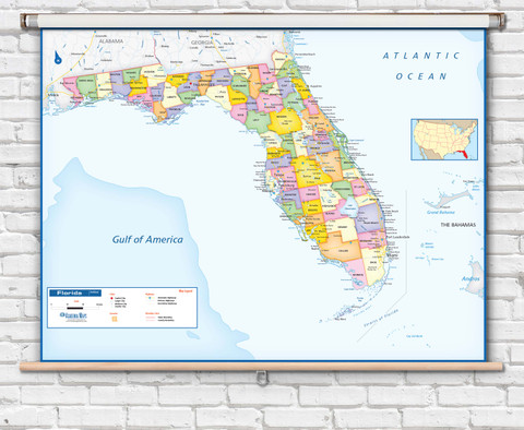 Florida Political Gulf of America Pull-down Spring Roller Map