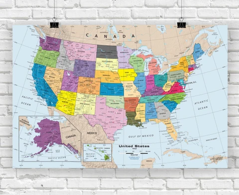 Colorful United States Political Wall Map