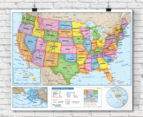 United States Primary Learning Political Classroom Wall Map