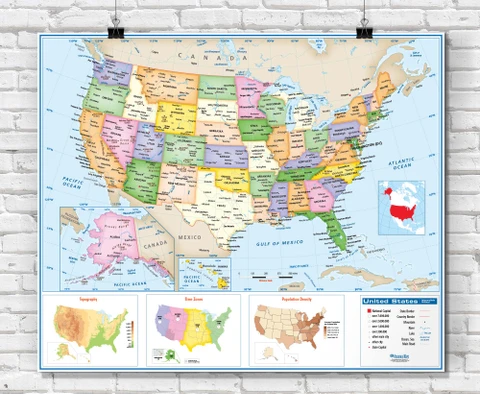 U.S. Intermediate Political Classroom Wall Map