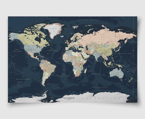 Dark Navy Oceans World Political Wall Map | Academia Maps