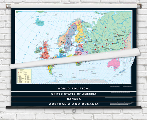 Political Series Customizable Classroom Spring Roller Multi-map Combo Set - by Klett-Perthes