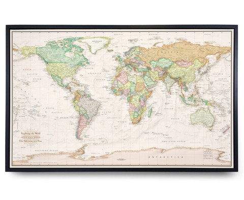 Push Pin World Map - Classic Beige Oceans Antique Style