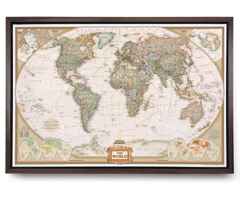 Push Pin World Map - National Geographic Executive Antique Oceans