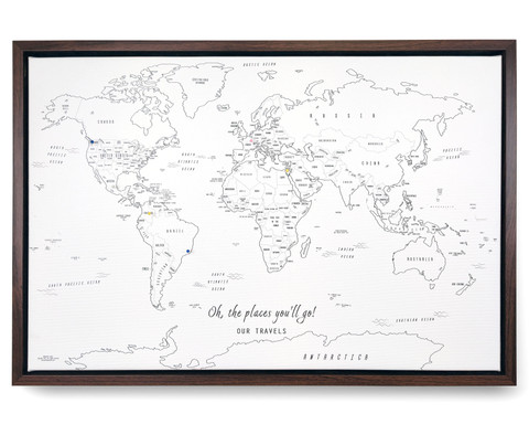 Push Pin World Map - Black Lines on White