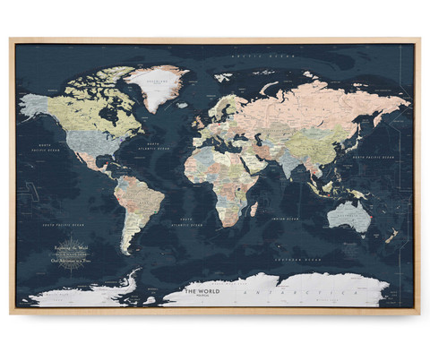 Push Pin World Map - Dark Navy Oceans
