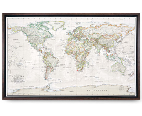 World Wanderer Soft Tones and Parchment Oceans Push Pin World Map