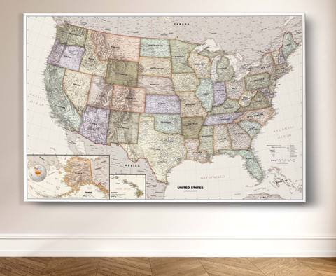 Push Pin USA Map - Legacy U.S. with Parchment Oceans