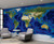 World Topography & Bathymetry Satellite Imagery Wall Mural with Labels and Borders in Room