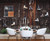 Rustic Old Wood Cabin w/ Vintage Ice Skates Hanging Backdrop Wall Decal, image 1, World Maps Online