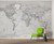 Simple Grayscale World Political Map Wall Mural  - Peel & Stick Removable Wallpaper in Room