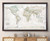 World Wanderer Soft Tones Push Pin World Map Canvas in Espresso Frame