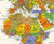 Contemporary World Wall Map with Flags Close-up View
