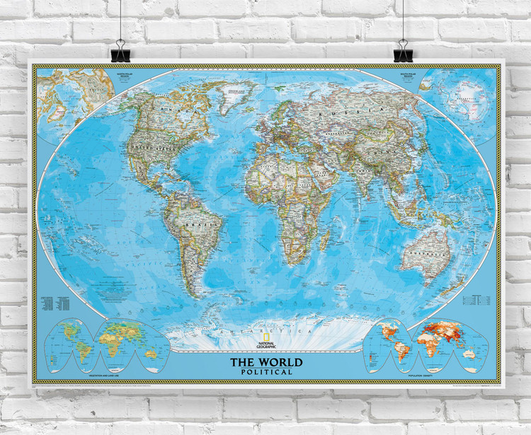 Map of Detailed colorful political world map ǀ Maps of all cities and  countries for your wall