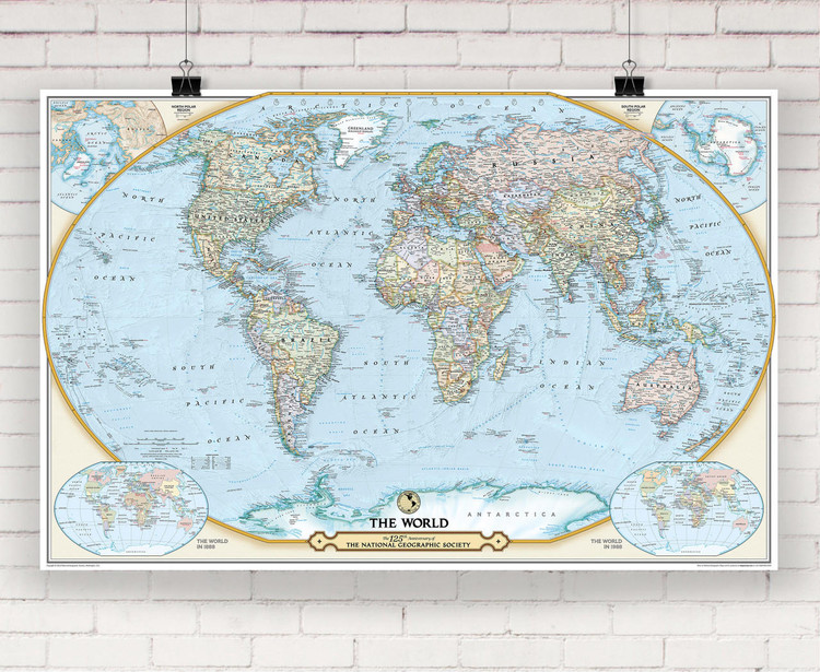 National Geographic Executive World Map Wall Mural Giant Removable  Wallpaper Natgeo Map of World Huge Peel & Stick Fabric Wall Map Mural 