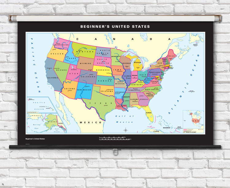Beginner's U.S. Classroom Map on Spring Roller from Klett-Perthes