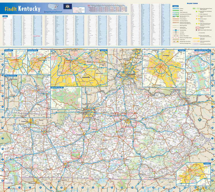 Kentucky Reference Wall Map, image 1, World Maps Online