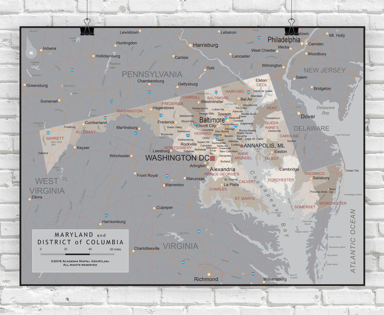 Maryland Wall Map - Executive, image 1, World Maps Online