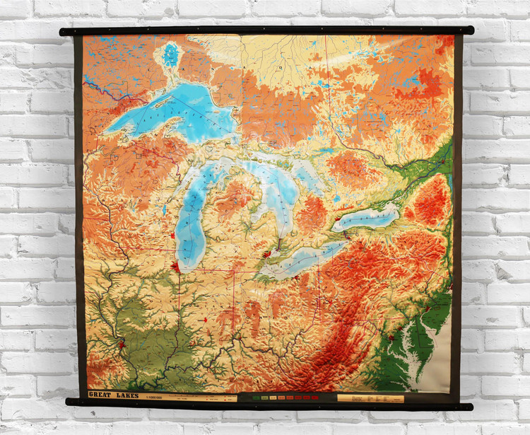Great Lakes Region Large Extreme Raised Relief Map, image 1, World Maps Online