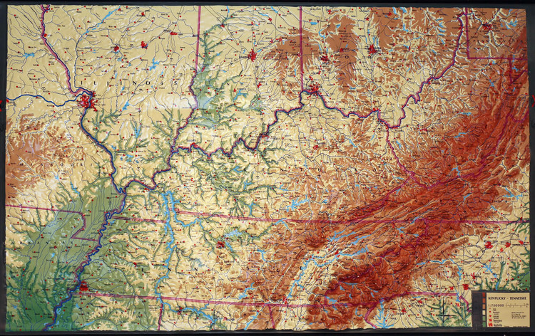 Kentucky & Tennessee Large Extreme Raised Relief Map, image 1, World Maps Online