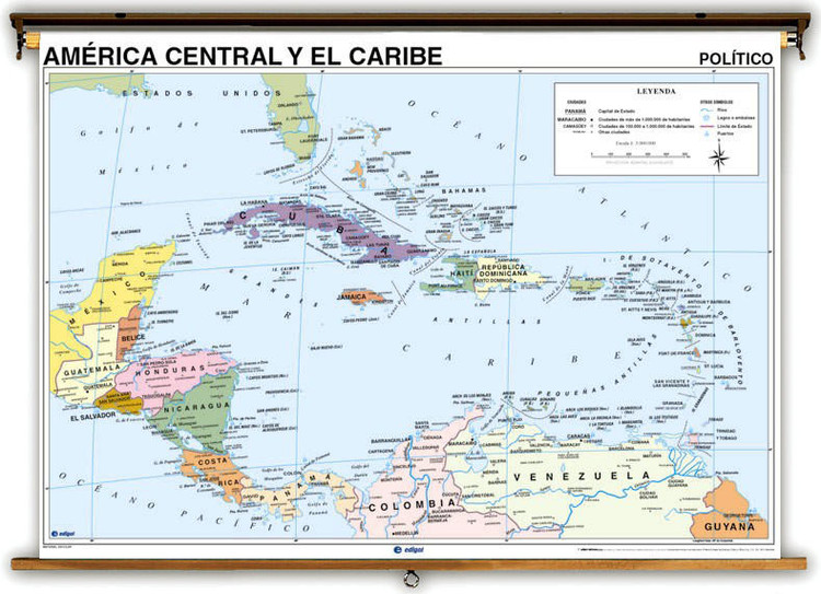 Spanish Language Central America & Caribbean Physical/Political, image 1, World Maps Online
