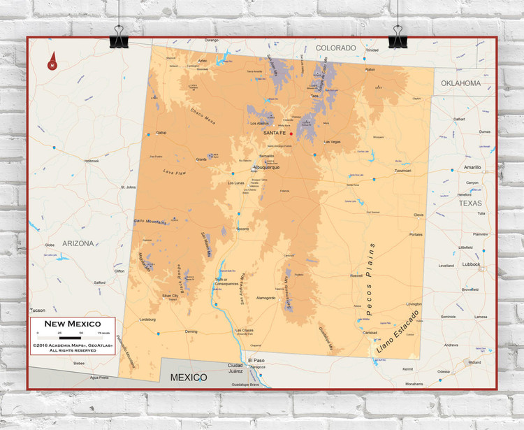 New Mexico Wall Map - Physical, image 1, World Maps Online