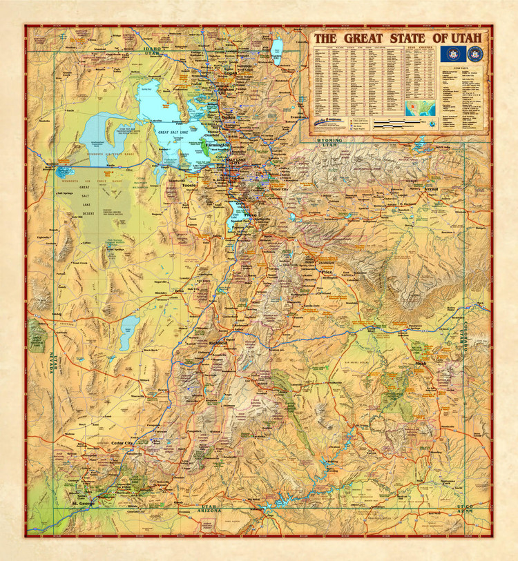 Utah Antique Style Wall Map from Compart, image 2, World Maps Online