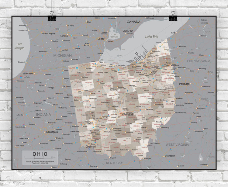 Ohio Wall Map - Executive, image 1, World Maps Online