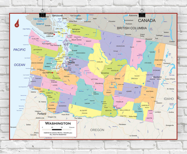 Washington State Wall Map - Political, image 1, World Maps Online