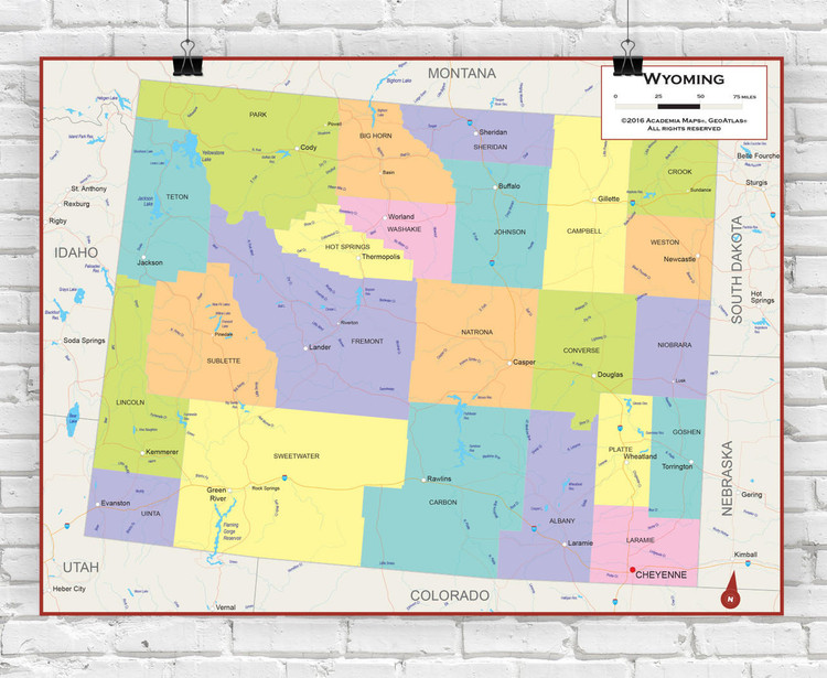 Wyoming Wall Map - Political, image 1, World Maps Online